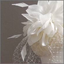 Load image into Gallery viewer, Ivory Flower Bridal Headpiece with Birdcage Veil