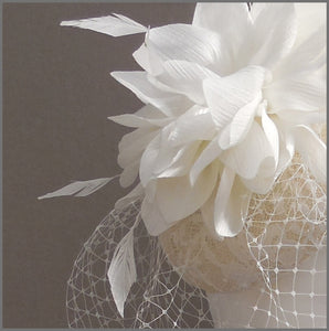 Ivory Flower Bridal Headpiece with Birdcage Veil