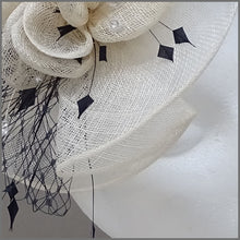 Load image into Gallery viewer, Ivory &amp; Navy Flower Hatinator for Ladies Day