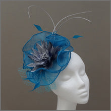 Load image into Gallery viewer, Kingfisher Blue &amp; Silver Fascinator Hatinator for Ladies Day at the Races