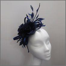 Load image into Gallery viewer, Ladies Day Navy Blue Flower Feather Headpiece