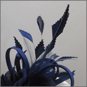 Ladies Day Navy Blue Flower Feather Headpiece