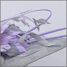 Load image into Gallery viewer, Metallic Silver &amp; Lilac Feather Hatinator for Ladies Day