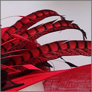 Wedding or Ascot Feather Hat in Red & Black