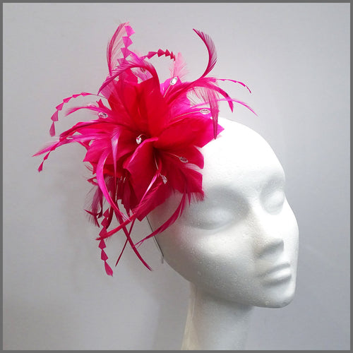 Large Fuschia Pink Feather Flower Fascinator Headband