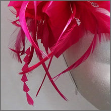 Load image into Gallery viewer, Large Fuschia Pink Feather Flower Fascinator Headband