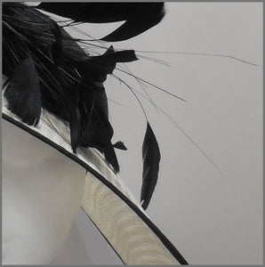 Large Ivory & Black Feather Hatinator for Ascot
