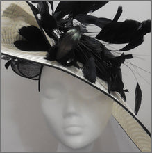 Load image into Gallery viewer, Large Ivory &amp; Black Feather Hatinator for Ascot