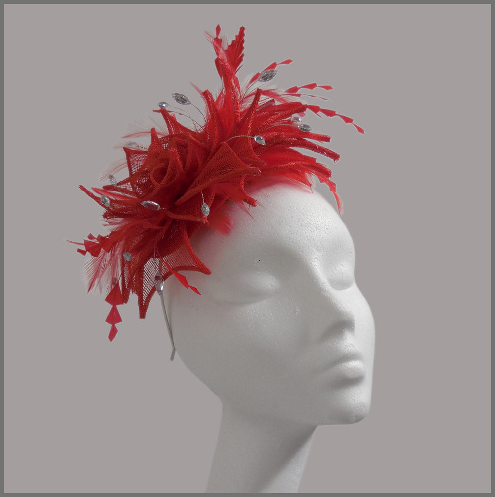 Large Red Feather & Sinamay Race Day Fascinator