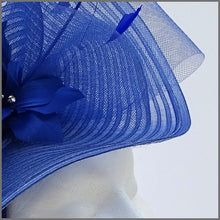 Load image into Gallery viewer, Large Unique Cobalt Blue Ladies Day Crinoline Fascinator
