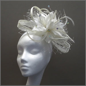 Large White Feather Flower Occasion Fascinator