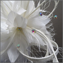 Load image into Gallery viewer, Large White Feather Flower Occasion Fascinator