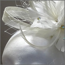 Load image into Gallery viewer, Large White Feather Flower Occasion Fascinator