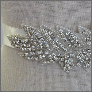 Bridal Wedding Dress Belt in Rhinestone Leaf Design