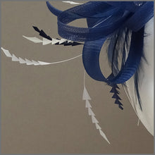 Load image into Gallery viewer, Light Navy Blue &amp; White Fascinator on Headband
