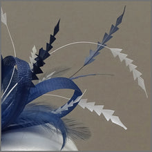 Load image into Gallery viewer, Light Navy Blue &amp; White Race Day Fascinator