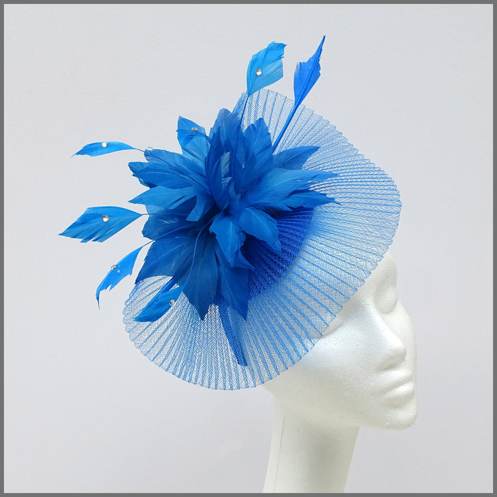 Marine Blue Occasion Fascinator with Feather Flower