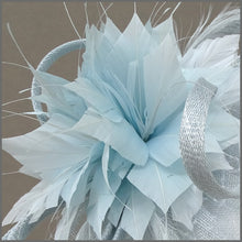 Load image into Gallery viewer, Mini Hatinator with Feather Flower in Peppermint Blue