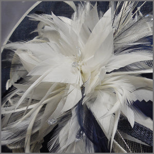 Mother of the Bride Feather Hatinator in Navy & Ivory