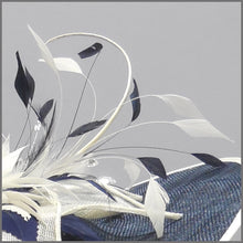 Load image into Gallery viewer, Mother of the Bride Feather Hatinator in Navy &amp; Ivory