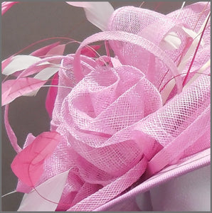 Mother of the Bride Floral Wedding Hat in Candy Pink & White