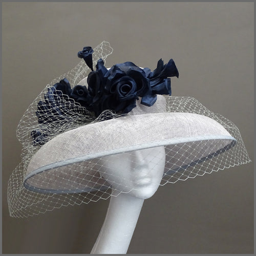 Mother of the Bride Wedding Hat in Silver Grey & Navy