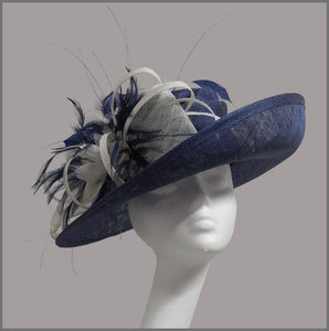 Mother of the Bride Wedding Hat in Navy & White