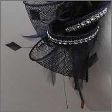 Load image into Gallery viewer, Navy Blue Headpiece with Feathers &amp; Diamanté