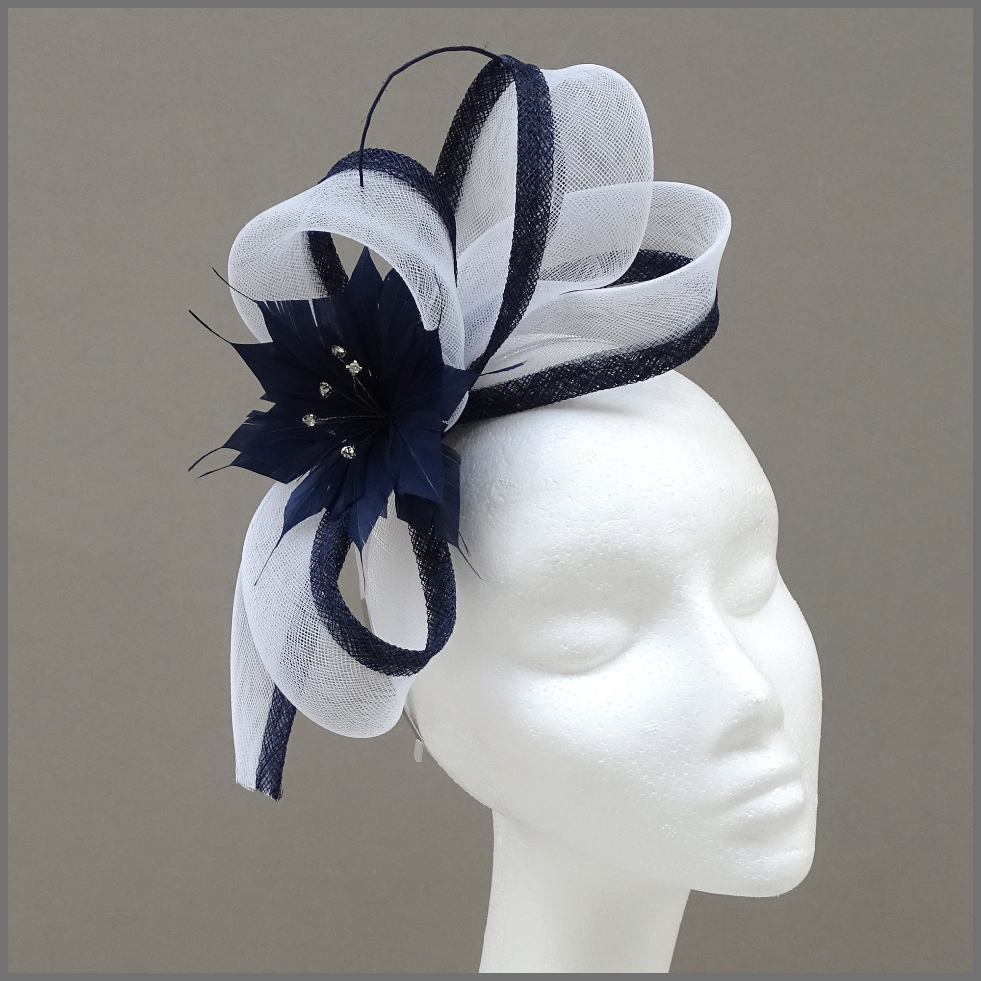 Aria Fascinator Navy Blue White