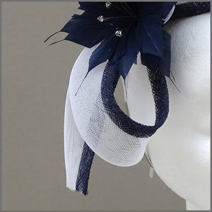 Navy Blue & White Flower Wedding Guest Fascinator 