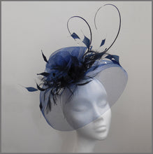 Load image into Gallery viewer, Navy Crinoline Rose Fascinator for Formal Event
