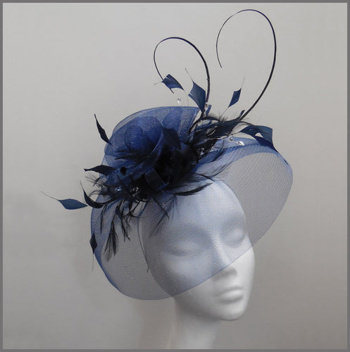 Navy Crinoline Rose Fascinator for Formal Event