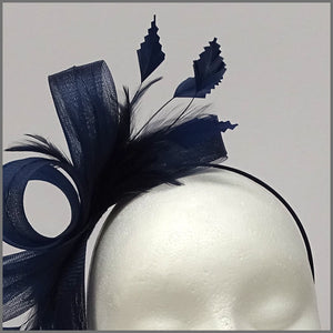 Navy Crinoline Wedding Guest Feather Fascinator on Headband