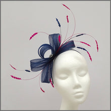 Load image into Gallery viewer, Navy &amp; Fuchsia Looped Special Occasion Fascinator