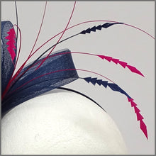 Load image into Gallery viewer, Navy &amp; Fuchsia Crinoline Looped Occasion Fascinator