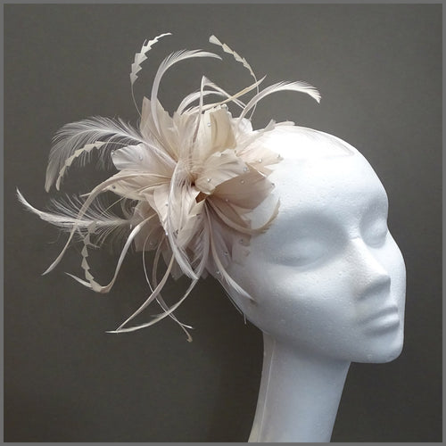 Nude Floral Feather Special Occasion Headpiece