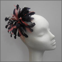 Load image into Gallery viewer, Occasion Feather Fascinator Dark Navy &amp; Coral 