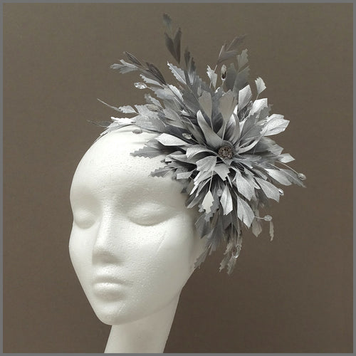 Occasion Feather Fascinator in Metallic Silver for Wedding