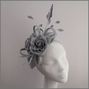 Occasion Flower Feather Fascinator in Silver