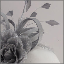 Load image into Gallery viewer, Occasion Flower Feather Fascinator in Silver