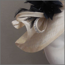 Load image into Gallery viewer, Oyster &amp; Black Wedding Disc Fascinator