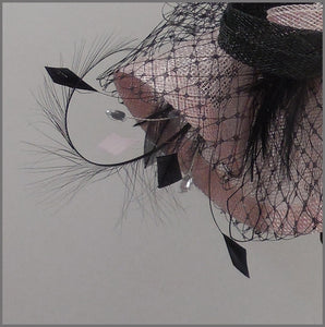 Pale Pink & Black Disc Fascinator for Ladies Day