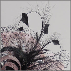 Pale Pink & Black Disc Fascinator for Ladies Day
