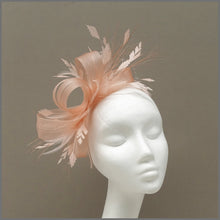 Load image into Gallery viewer, Peach Crinoline Wedding Guest Feather Fascinator