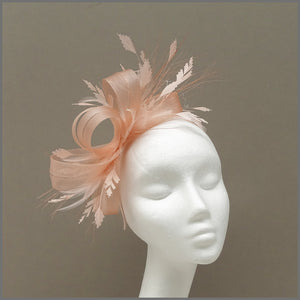Peach Crinoline Wedding Guest Feather Fascinator