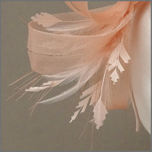 Load image into Gallery viewer, Peach Crinoline Wedding Guest Feather Fascinator on Headband