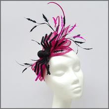 Load image into Gallery viewer, Fuchsia Pink &amp; Black Halloween Fascinator with Large Spider