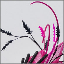 Load image into Gallery viewer, Fuchsia Pink &amp; Black Halloween Spider Fascinator with Feathers