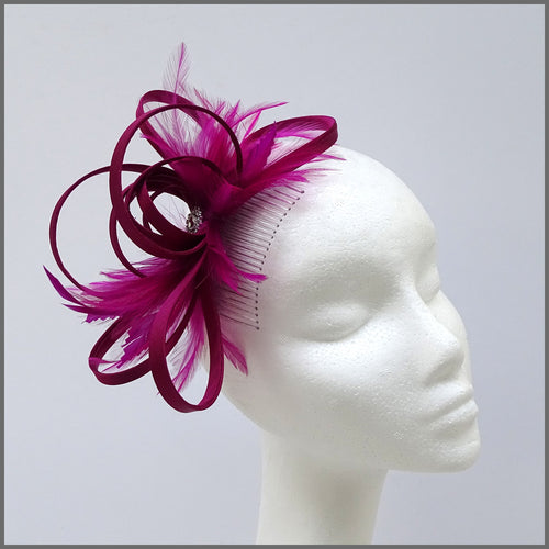 Pretty Magenta Special Occasion Fascinator with Feathers