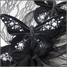 Load image into Gallery viewer, Quirky Black Crinoline Disc Fascinator with Diamanté Butterfly&#39;s